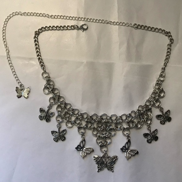 "Gothic Flutter" Handmade Goth Silver Butterflies Chainmail Choker Necklace Punk - Picture 12 of 16